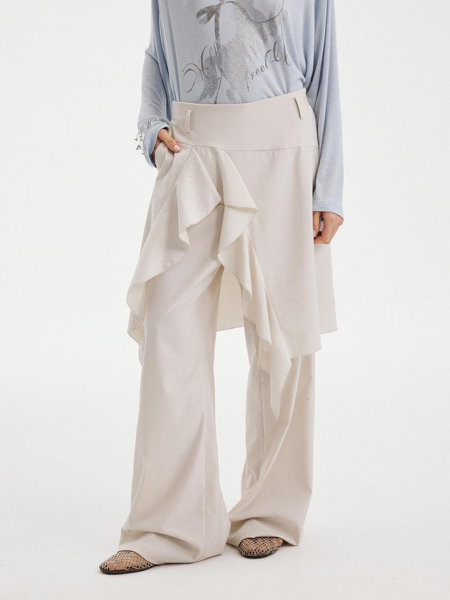 DIDDI MODA Drapey Off White Ruffle Hem Side Slit Women&