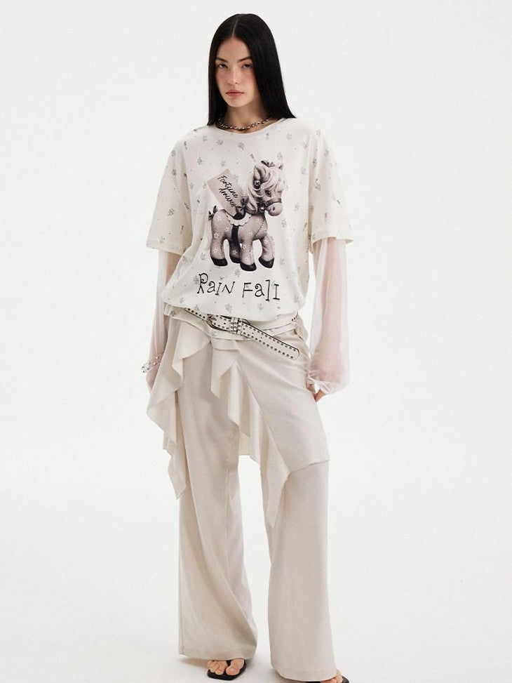 DIDDI MODA Drapey Off White Ruffle Hem Side Slit Women&