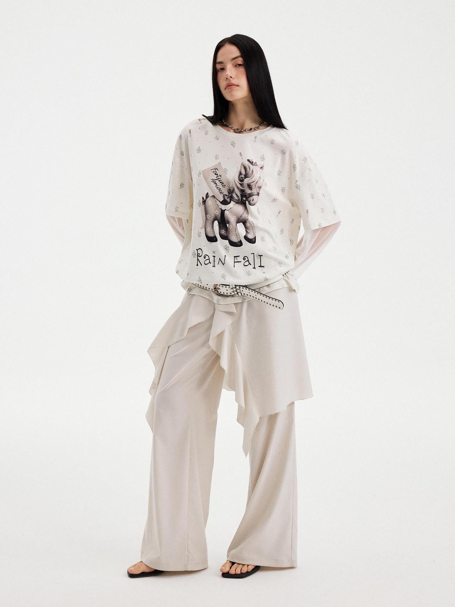 DIDDI MODA Drapey Off White Ruffle Hem Side Slit Women&