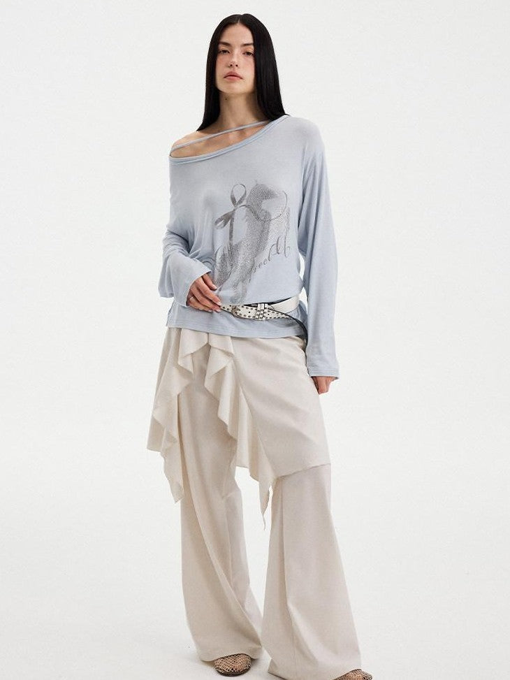 DIDDI MODA Drapey Off White Ruffle Hem Side Slit Women&
