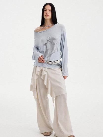 DIDDI MODA Drapey Off White Ruffle Hem Side Slit Women&