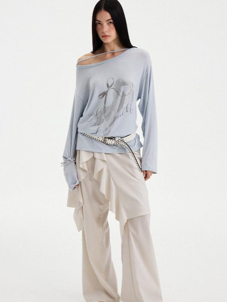 DIDDI MODA Drapey Off White Ruffle Hem Side Slit Women&