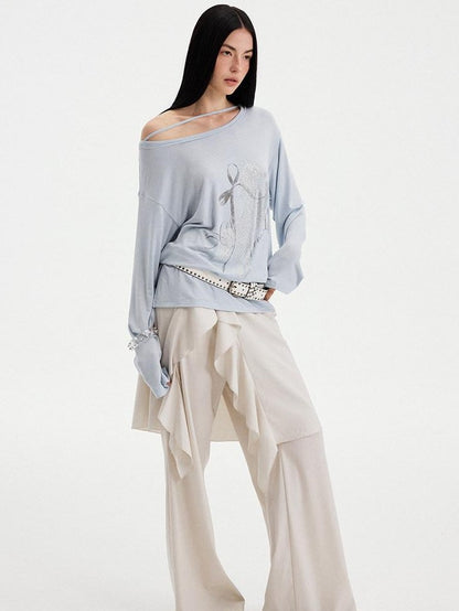 DIDDI MODA Drapey Off White Ruffle Hem Side Slit Women&