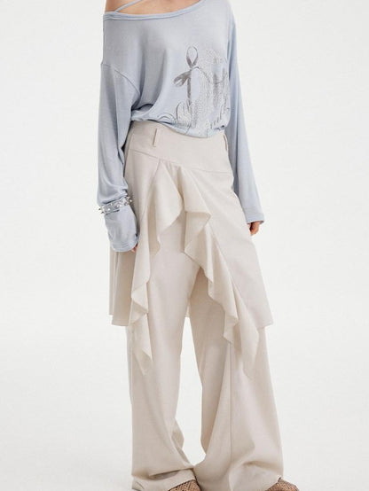 DIDDI MODA Drapey Off White Ruffle Hem Side Slit Women&