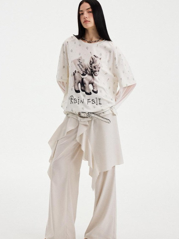DIDDI MODA Drapey Off White Ruffle Hem Side Slit Women&