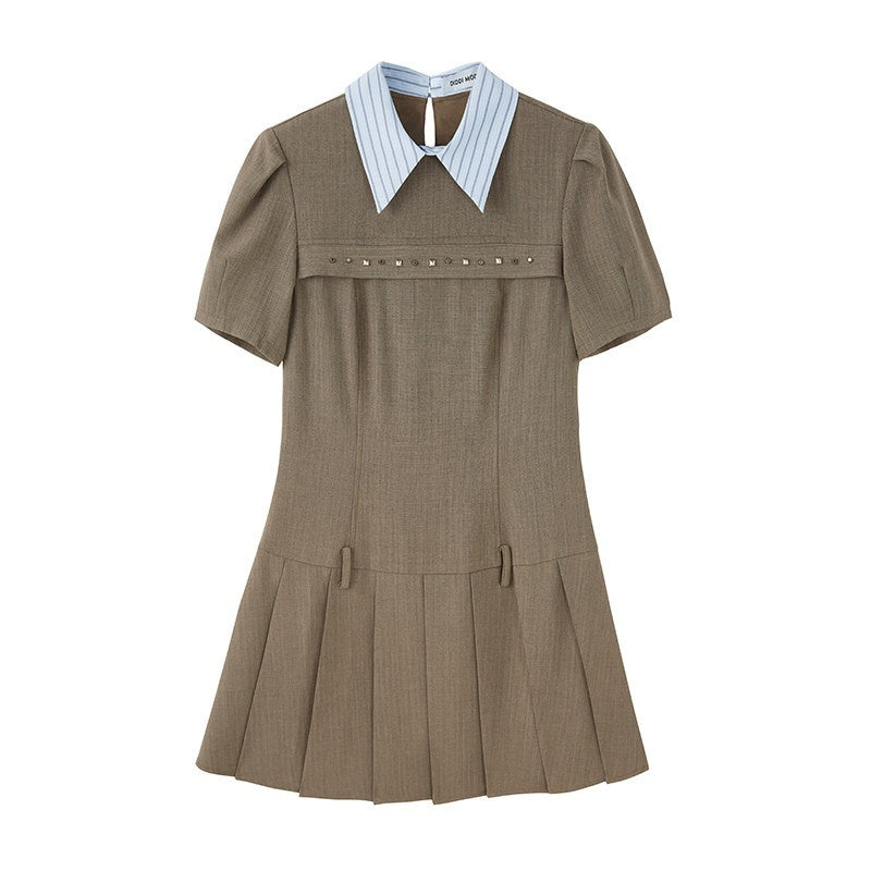DIDDI_MODA_Embossed_Ruching_Spliced_Asymmetrical_Neck_Women&