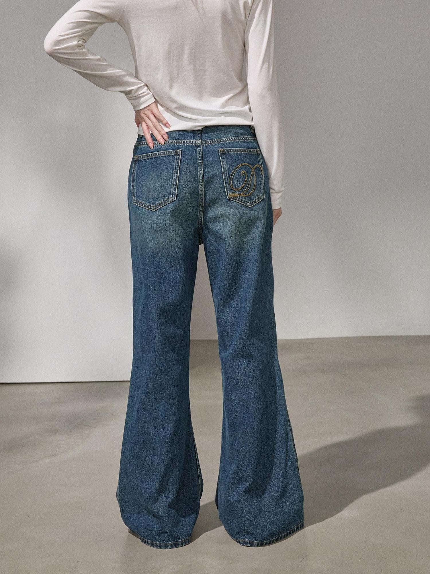 DIDDI MODA Embroidered Back Pocket Tapered Micro Flare Women&