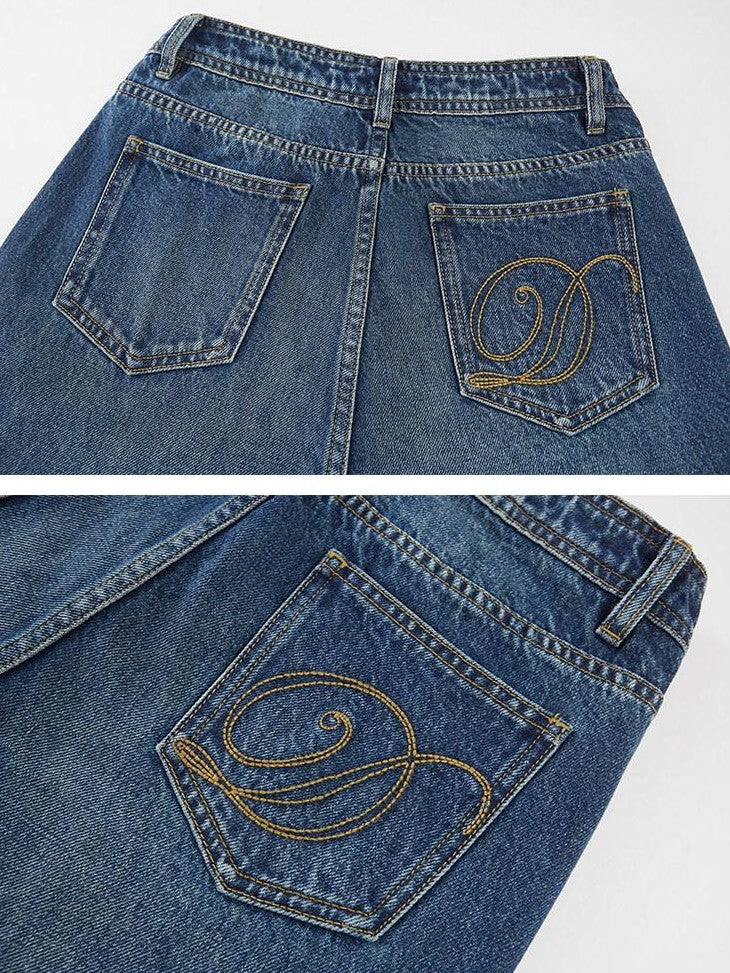 DIDDI MODA Embroidered Back Pocket Tapered Micro Flare Women&
