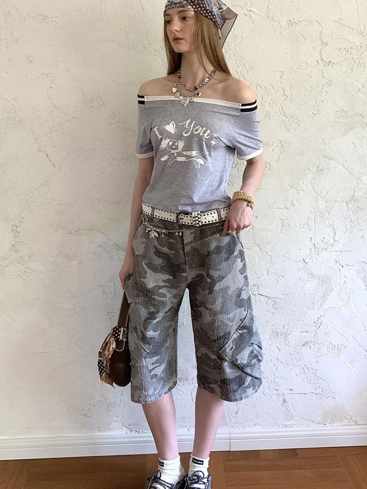 DIDDI MODA Embroidered High Waist Asymmetric Short Sleeve Women&