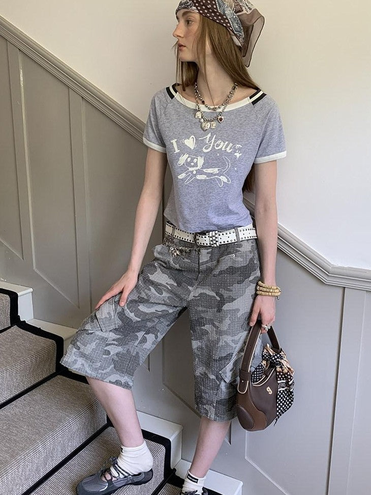 DIDDI MODA Embroidered High Waist Asymmetric Short Sleeve Women&