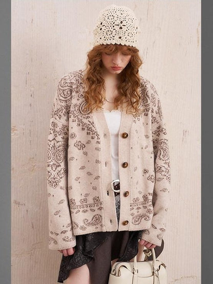 DIDDI MODA Embroidered Paisley V-neck Buttoned Loose Women&