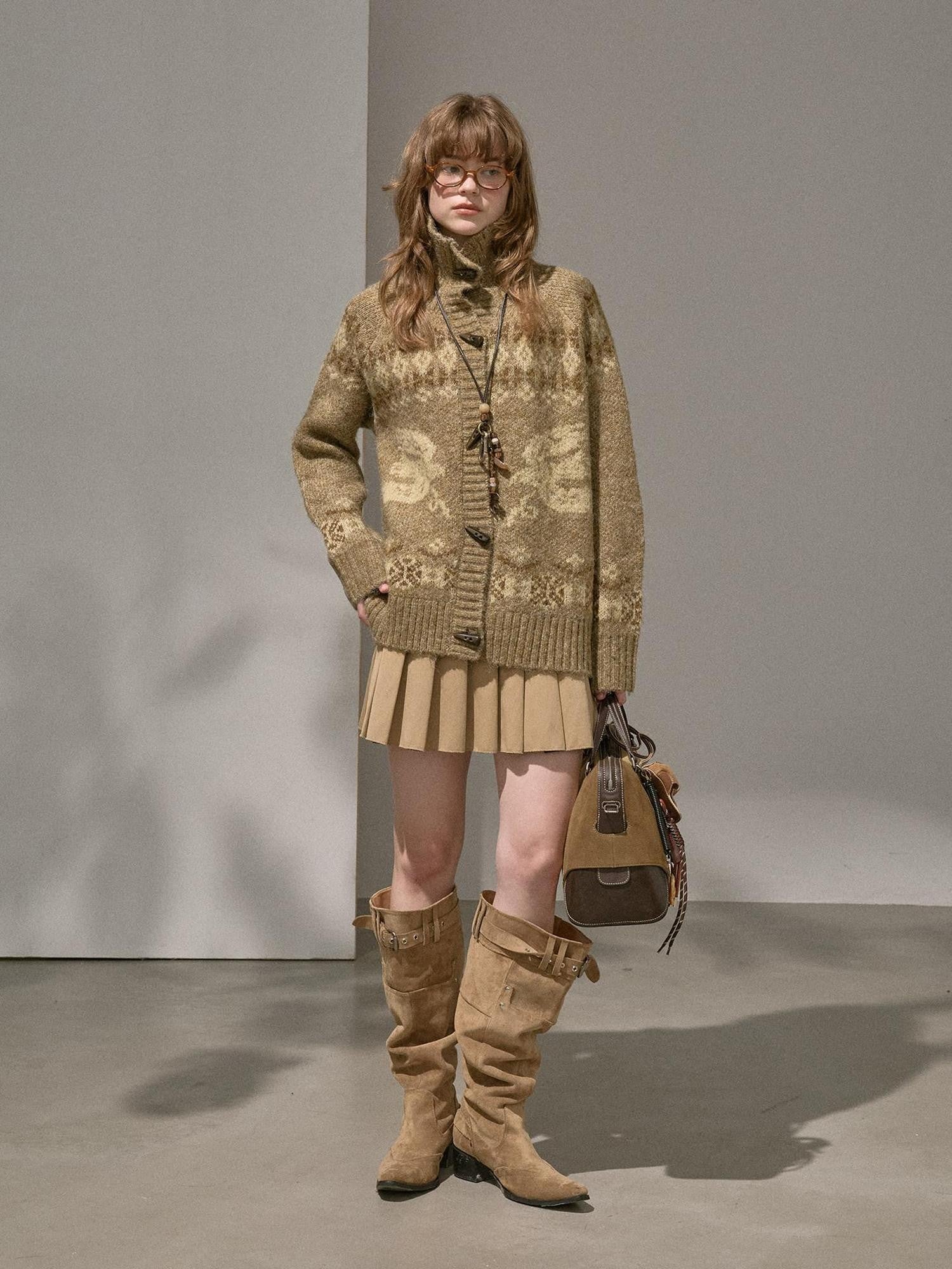 DIDDI MODA Fair Isle Bird Toggle Closure Oversized Knitted Women&