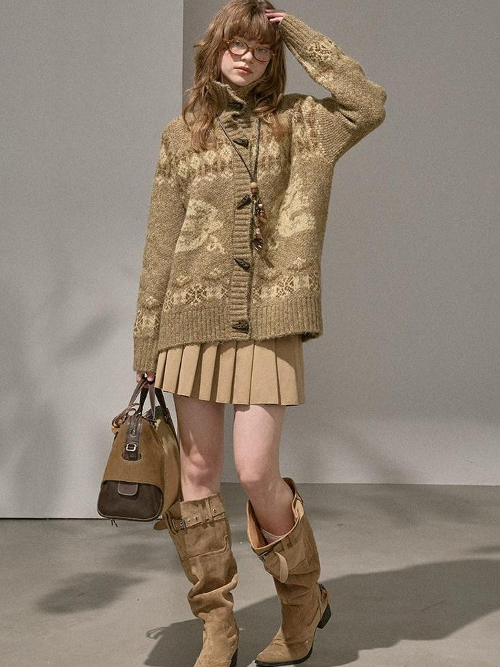 DIDDI MODA Fair Isle Bird Toggle Closure Oversized Knitted Women&