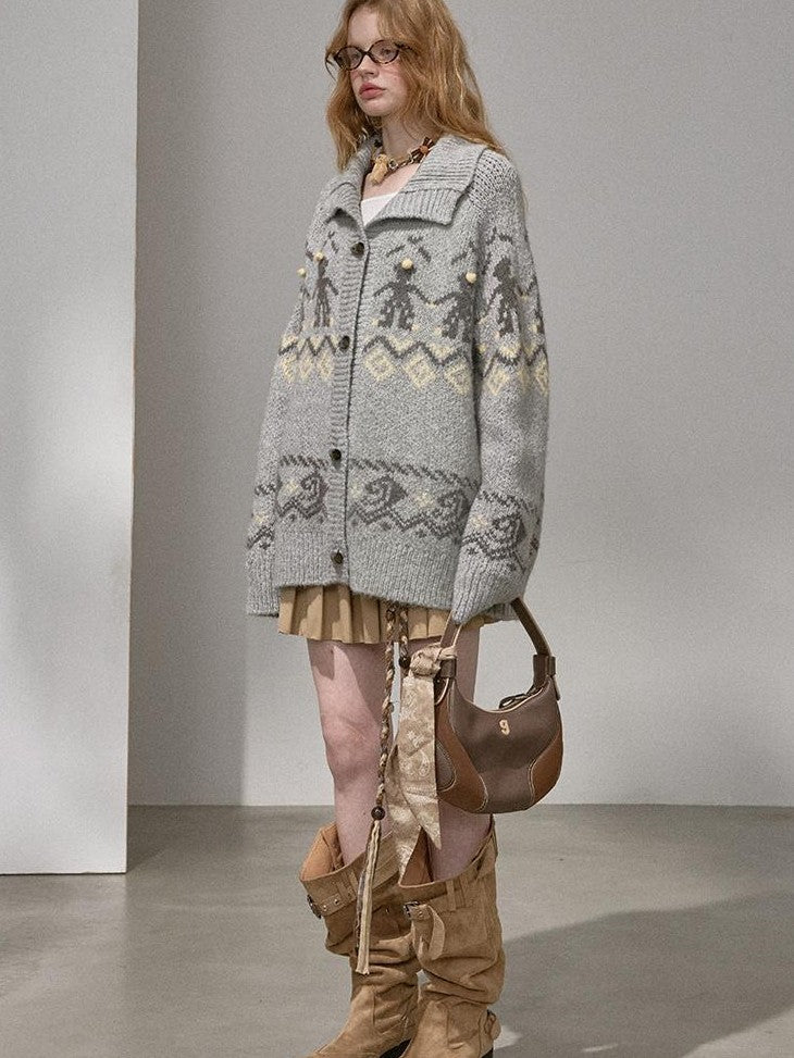 DIDDI MODA Fair Isle Dancing Figure Faux Horn Button Women&