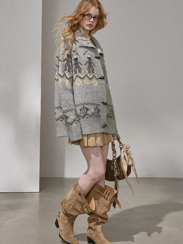 DIDDI MODA Fair Isle Dancing Figure Faux Horn Button Women&