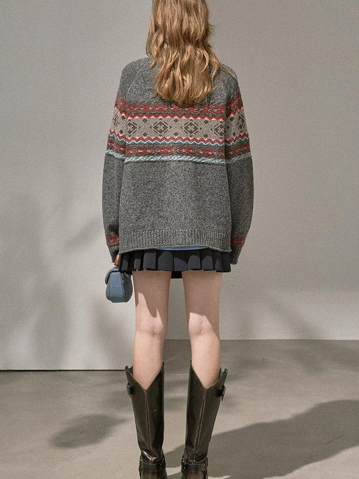 DIDDI MODA Fair Isle Jacquard Colorblock Oversized Women&