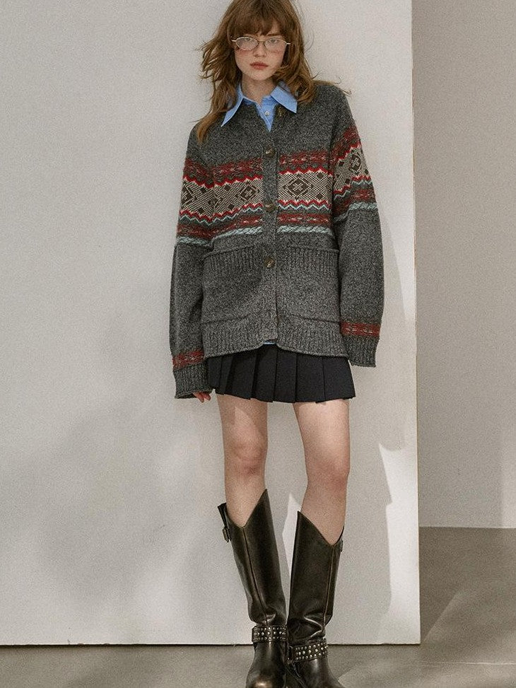 DIDDI MODA Fair Isle Jacquard Colorblock Oversized Women&