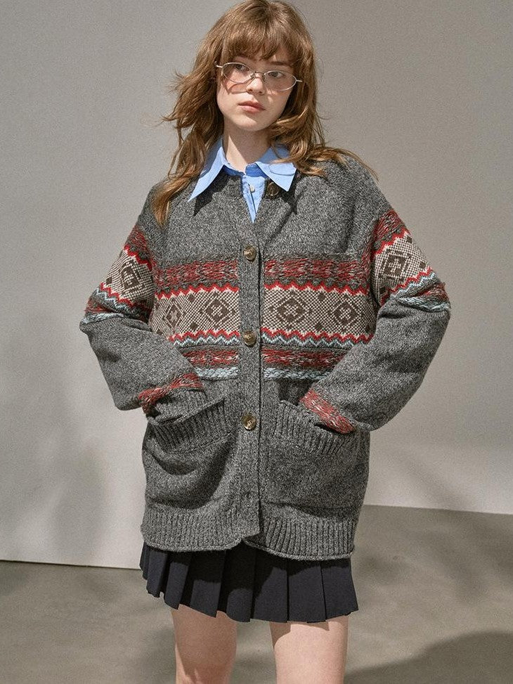 DIDDI MODA Fair Isle Jacquard Colorblock Oversized Women&