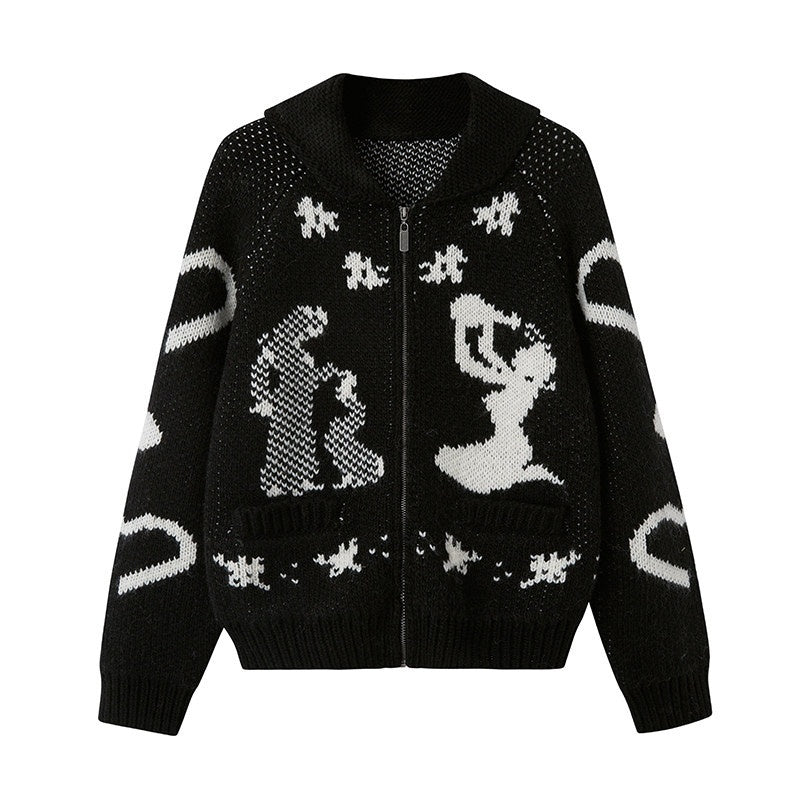DIDDI_MODA_Fair_Isle_Jacquard_Embroidered_Knit_V-neck_Zipper_Women&