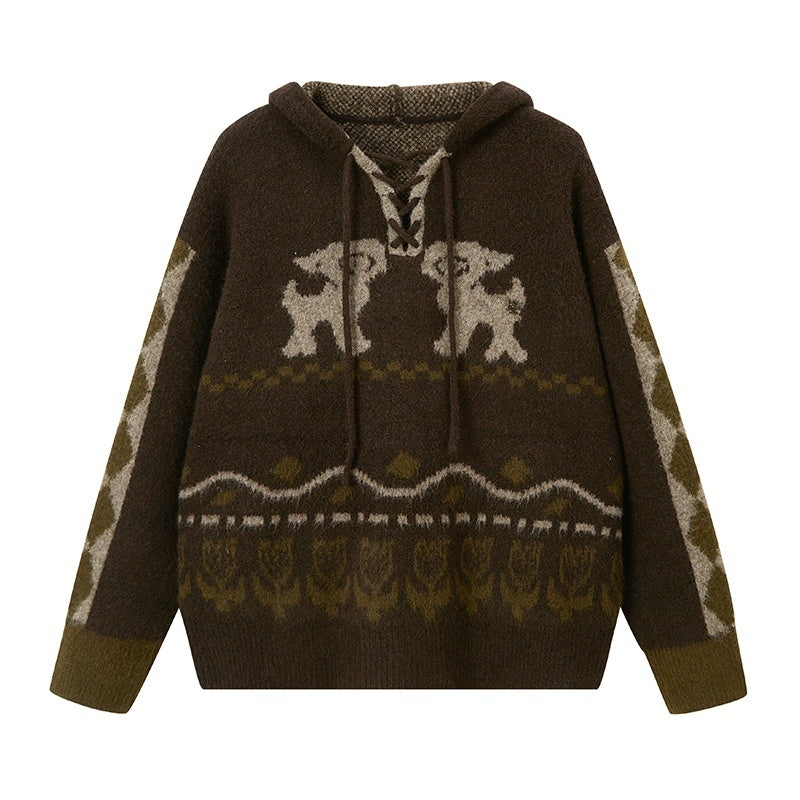 DIDDI_MODA_Fair_Isle_Pattern_Hooded_Pullover_Knit_Women&