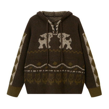 DIDDI_MODA_Fair_Isle_Pattern_Hooded_Pullover_Knit_Women&