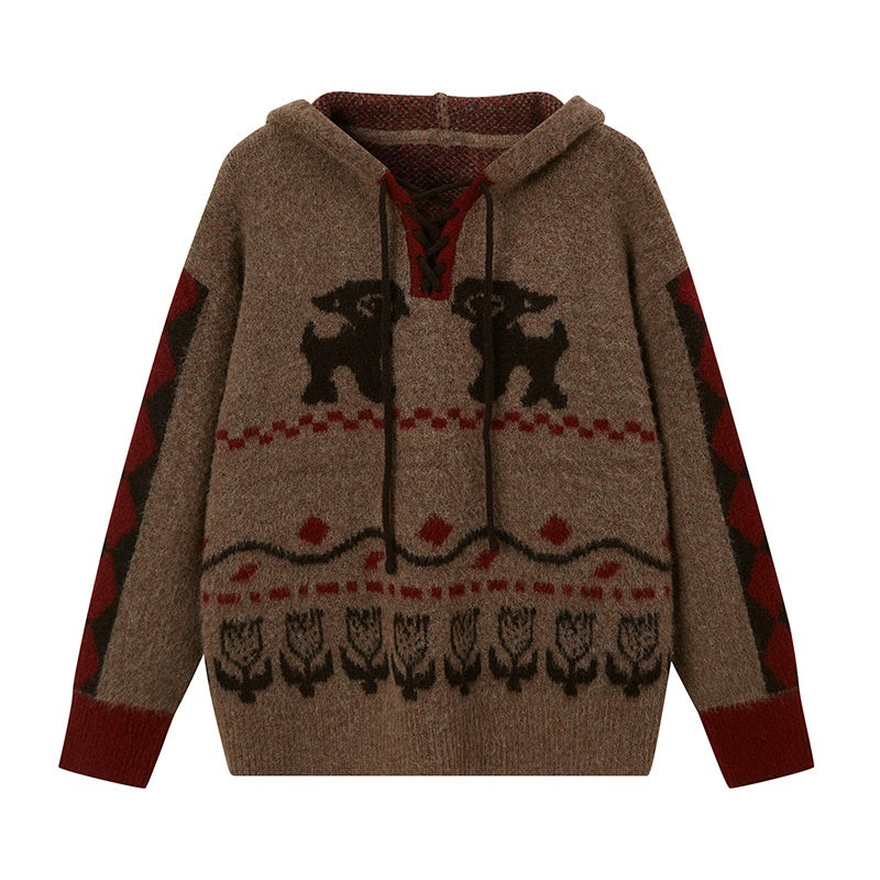DIDDI_MODA_Fair_Isle_Pattern_Hooded_Pullover_Knit_Women&