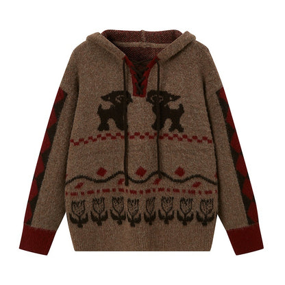 DIDDI_MODA_Fair_Isle_Pattern_Hooded_Pullover_Knit_Women&