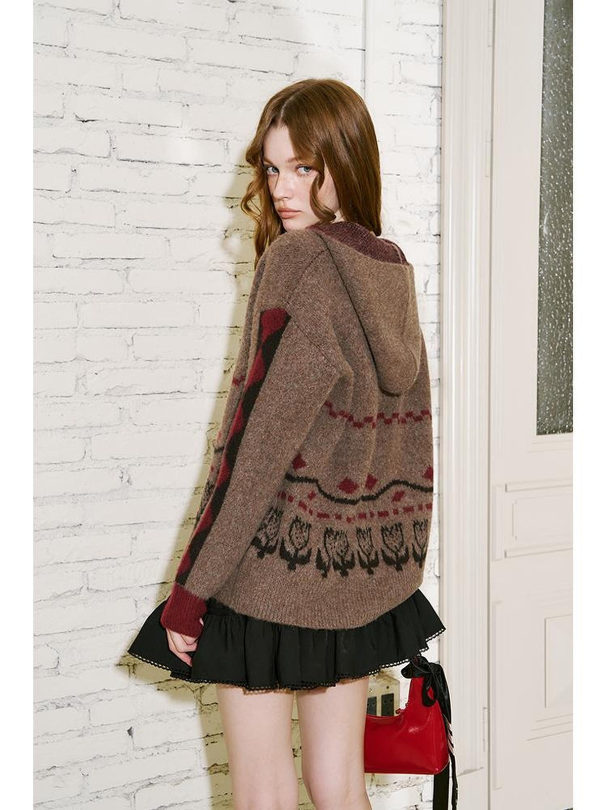 DIDDI MODA Fair Isle Pattern Hooded Pullover Knit Women&