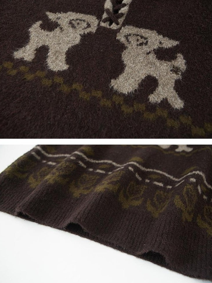 DIDDI MODA Fair Isle Pattern Hooded Pullover Knit Women&