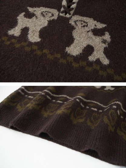 DIDDI MODA Fair Isle Pattern Hooded Pullover Knit Women&