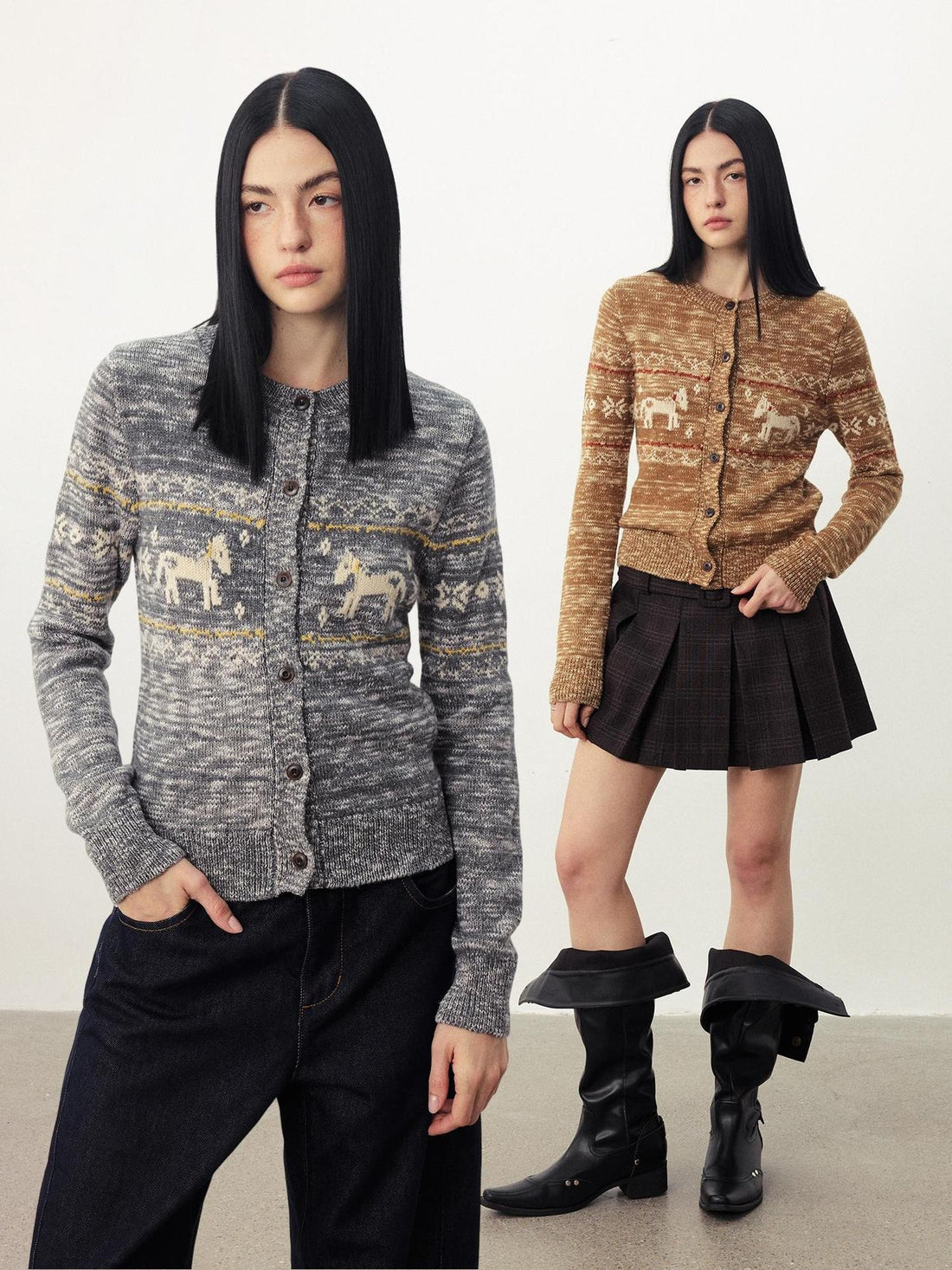 DIDDI MODA Fair Isle Pony Print Cropped Loose Women&