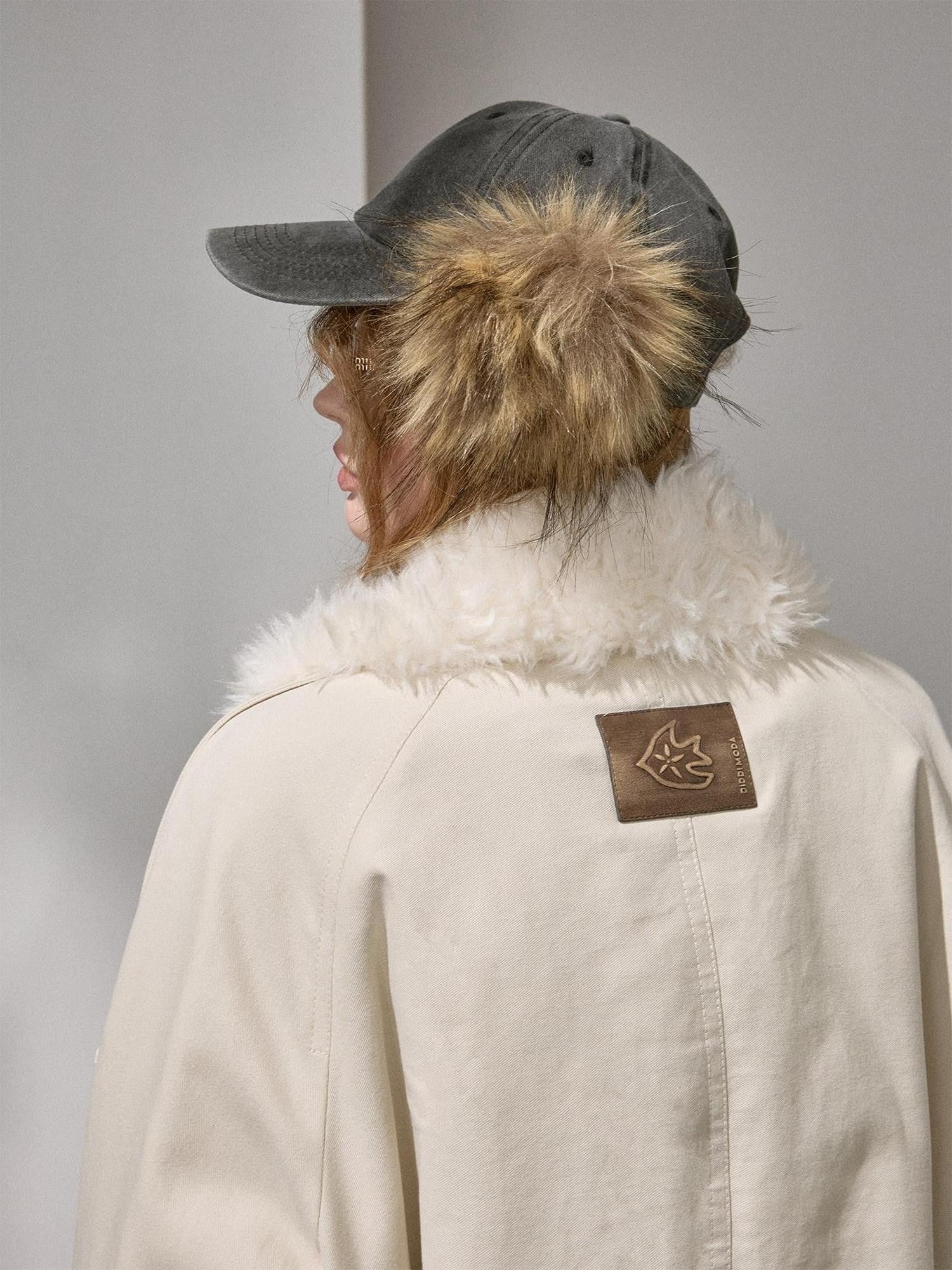 DIDDI MODA Faux Fur Collar Double Breasted Women&