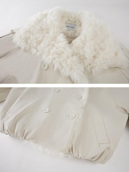 DIDDI MODA Faux Fur Collar Double Breasted Women&