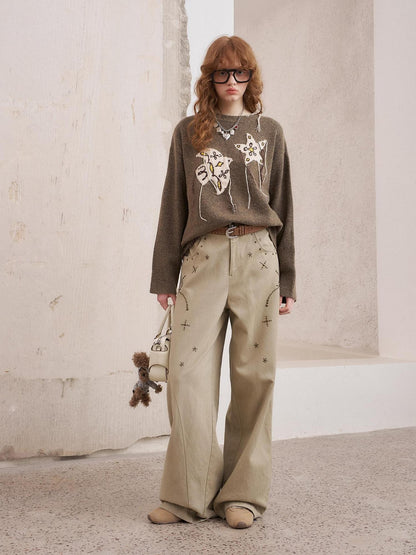 DIDDI MODA Faux Rhinestone Drapey High Waist Relaxed Women&