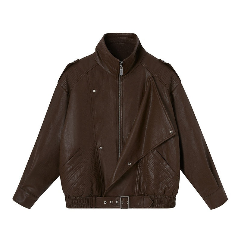 DIDDI_MODA_Faux_Suede_Contrast_Lapel_Half_Zipper_Women&
