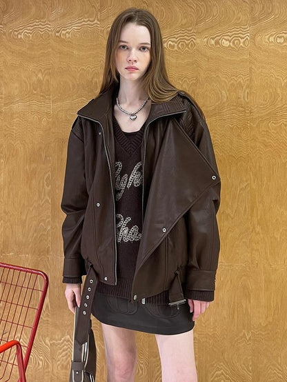 DIDDI MODA Faux Suede Contrast Lapel Half Zipper Women&