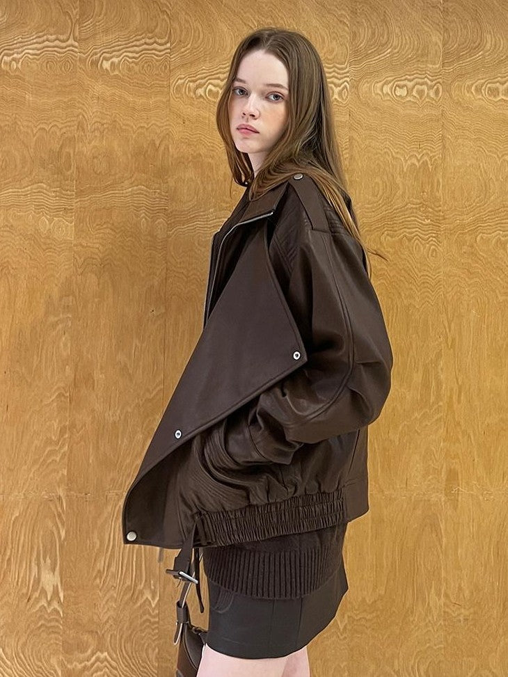 DIDDI MODA Faux Suede Contrast Lapel Half Zipper Women&