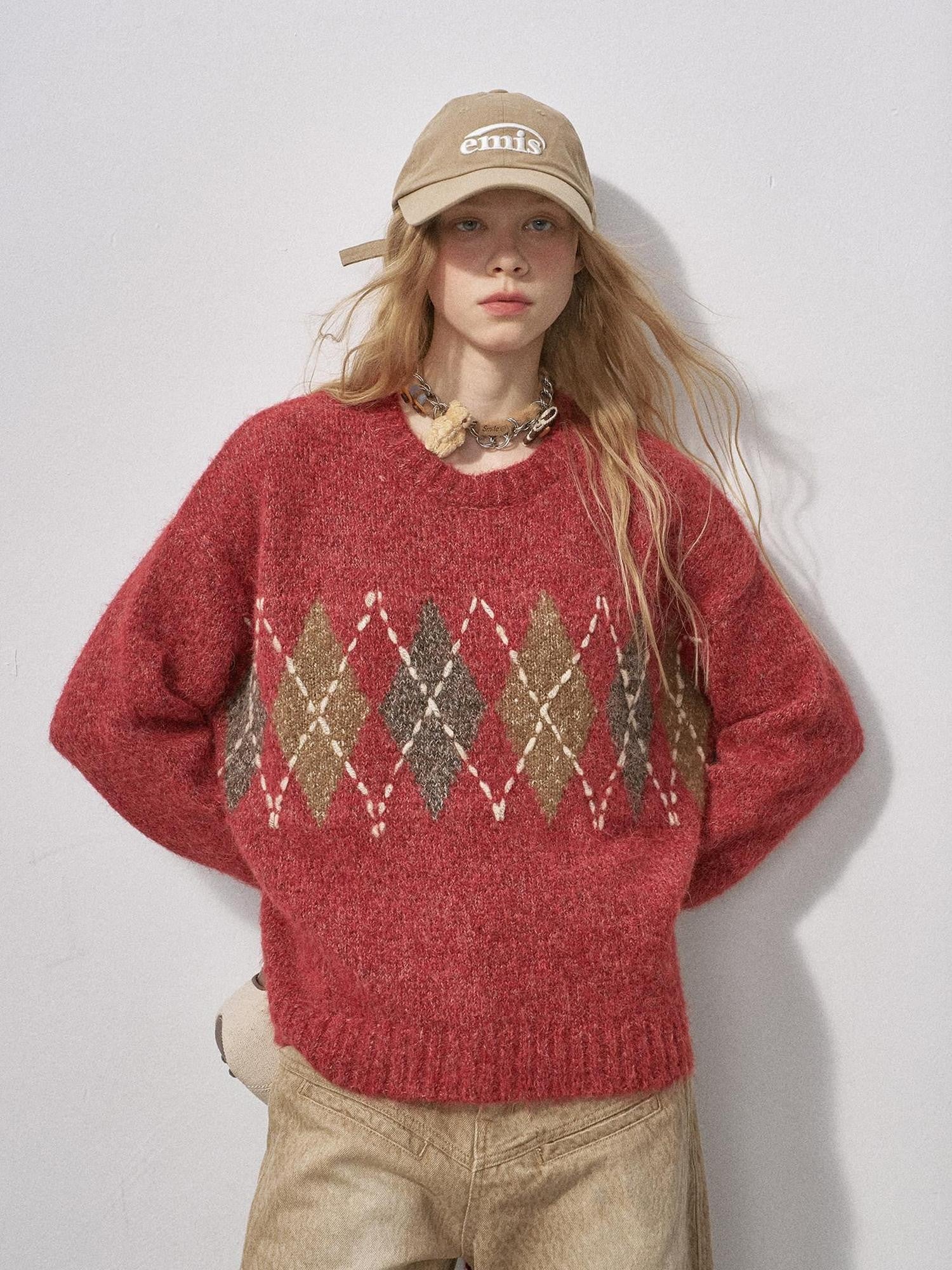 DIDDI MODA Floral Diamond Crewneck Slouchy Women&