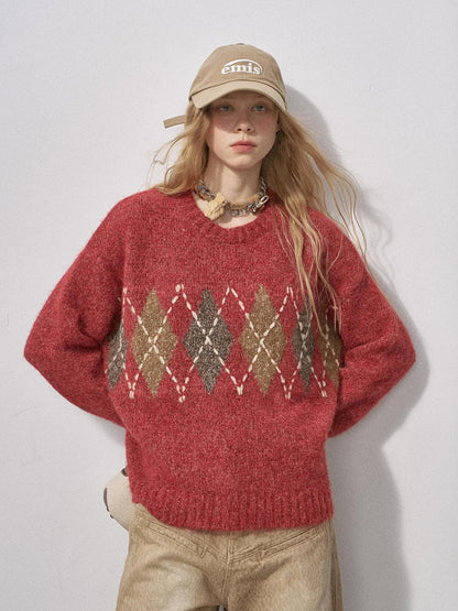 DIDDI MODA Floral Diamond Crewneck Slouchy Women&