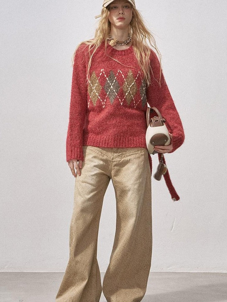 DIDDI MODA Floral Diamond Crewneck Slouchy Women&