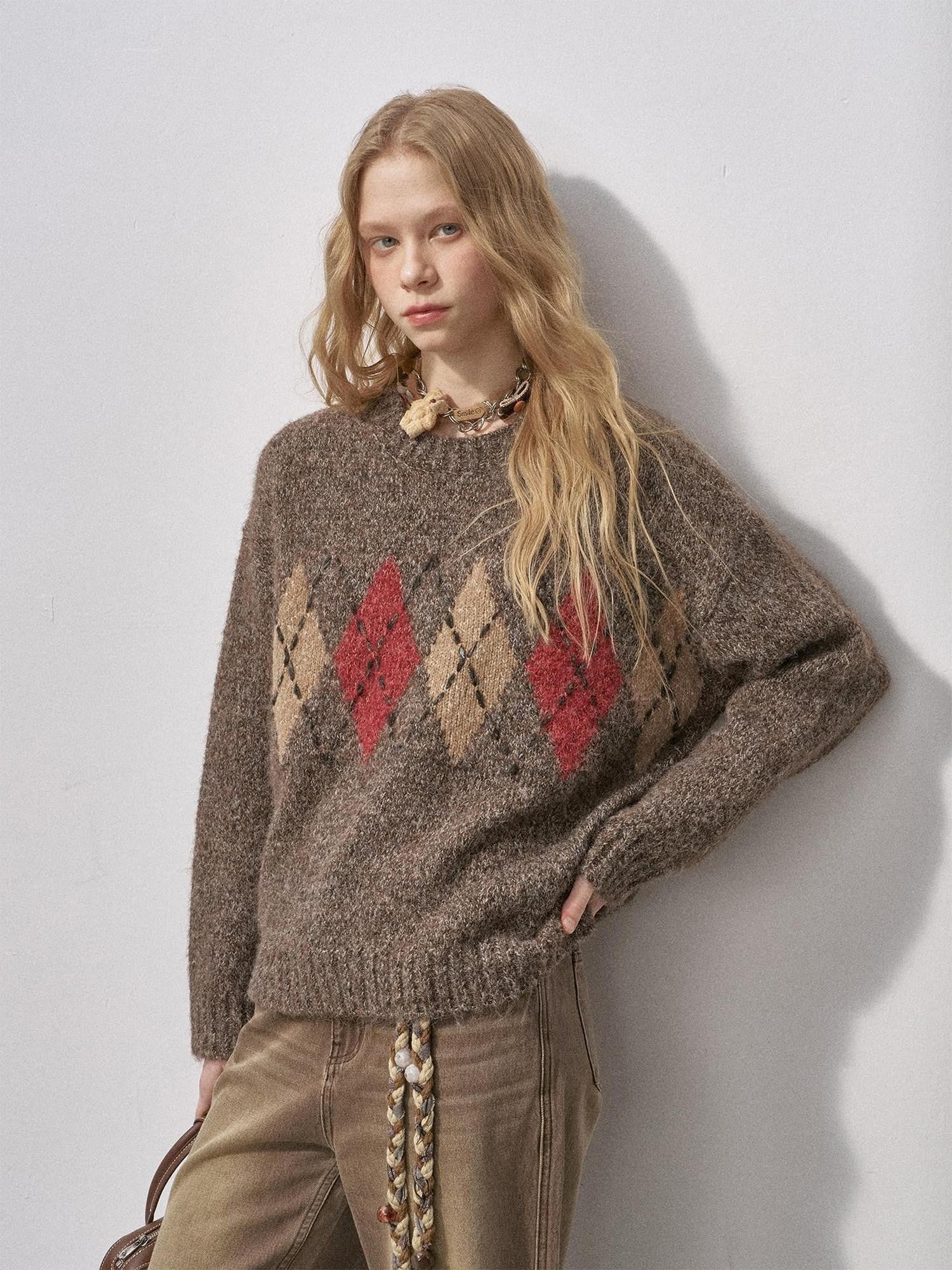 DIDDI MODA Floral Diamond Crewneck Slouchy Women&