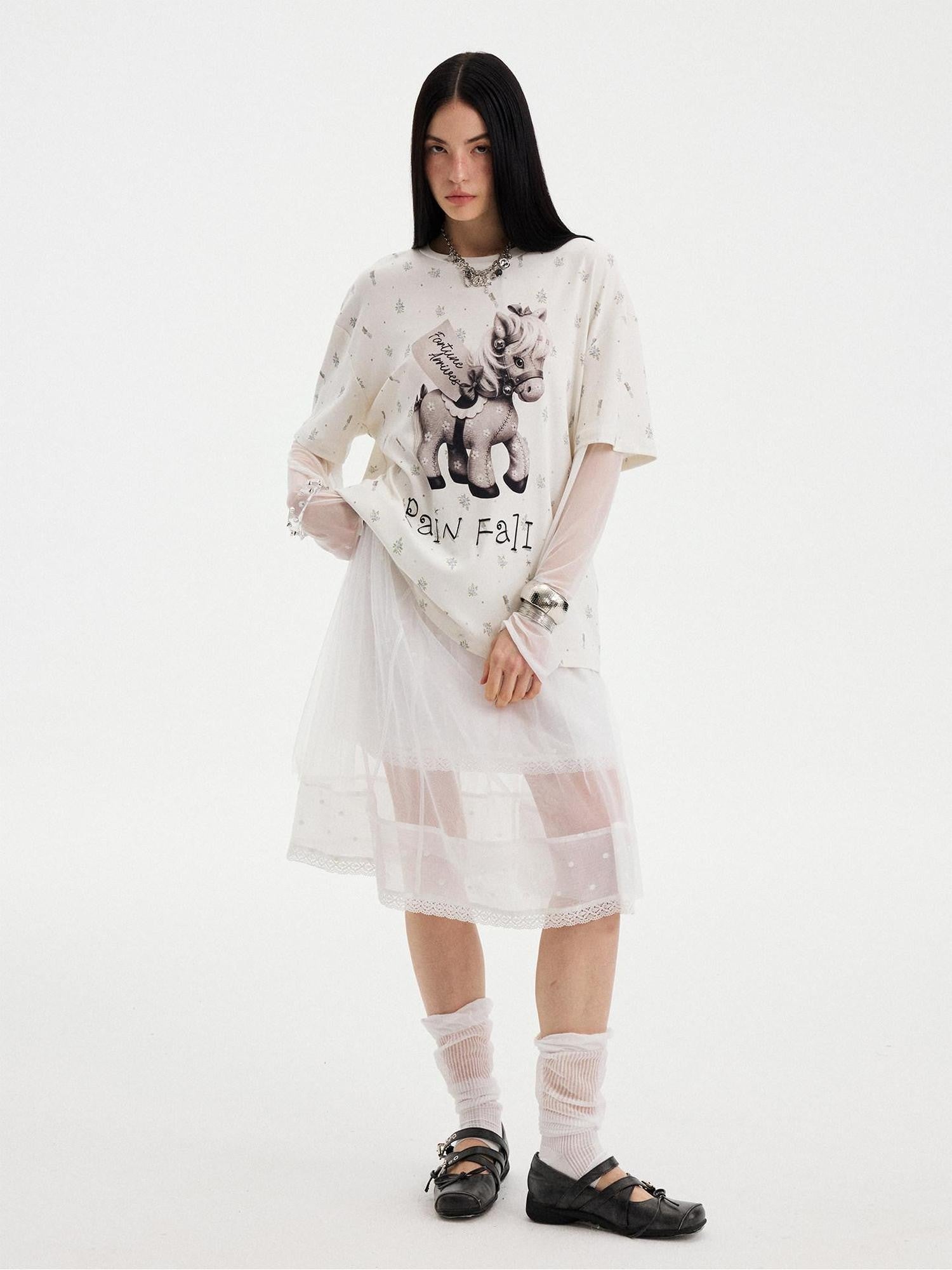 DIDDI MODA Floral Round Neck Faux Two Piece Women&