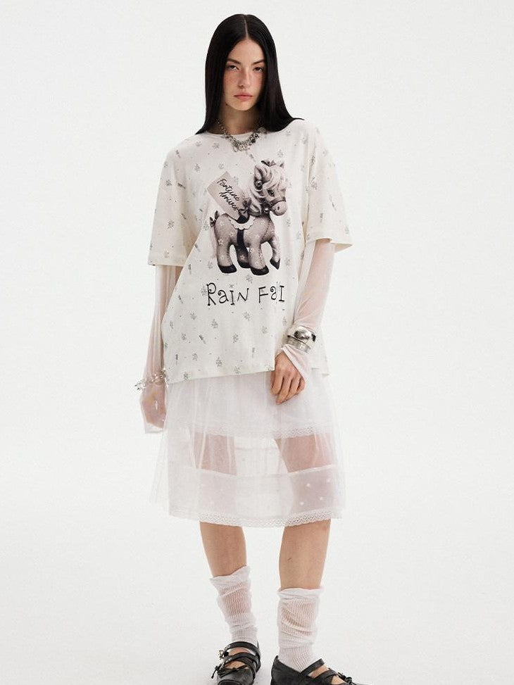 DIDDI MODA Floral Round Neck Faux Two Piece Women&