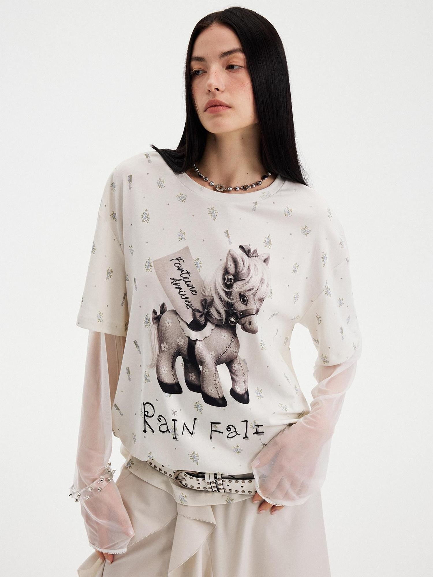 DIDDI MODA Floral Round Neck Faux Two Piece Women&