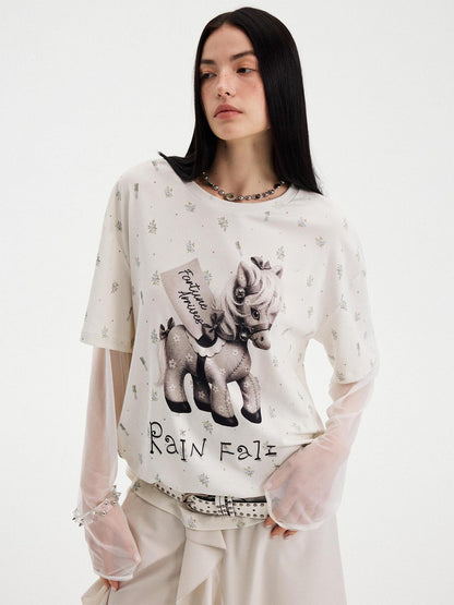 DIDDI MODA Floral Round Neck Faux Two Piece Women&
