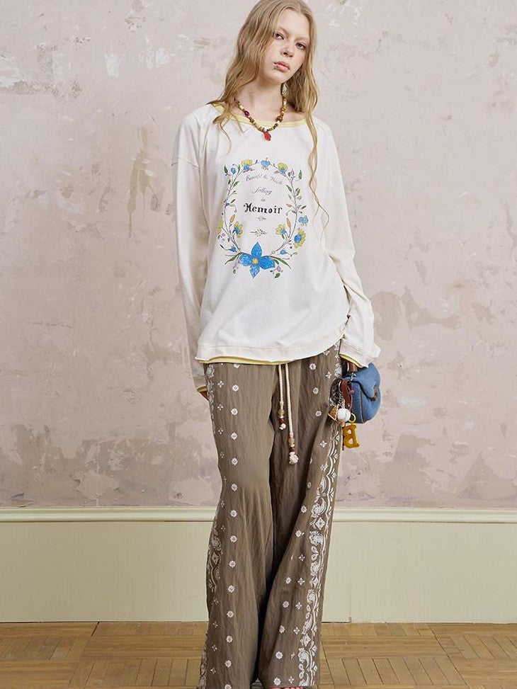 DIDDI MODA Floral Wreath Rose Denim Figure Print Women&