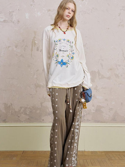 DIDDI MODA Floral Wreath Rose Denim Figure Print Women&