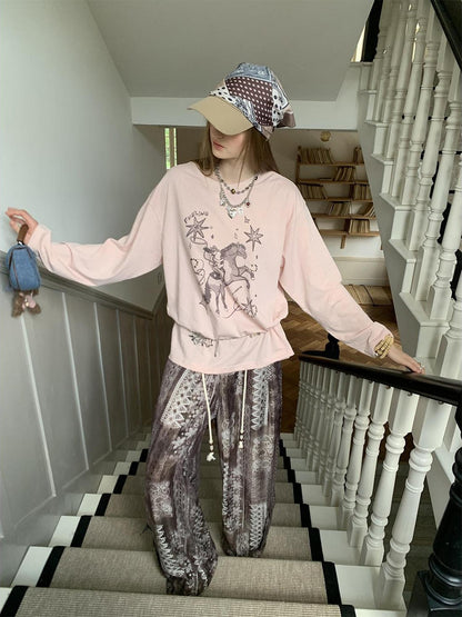DIDDI MODA Floral Wreath Rose Denim Figure Print Women&