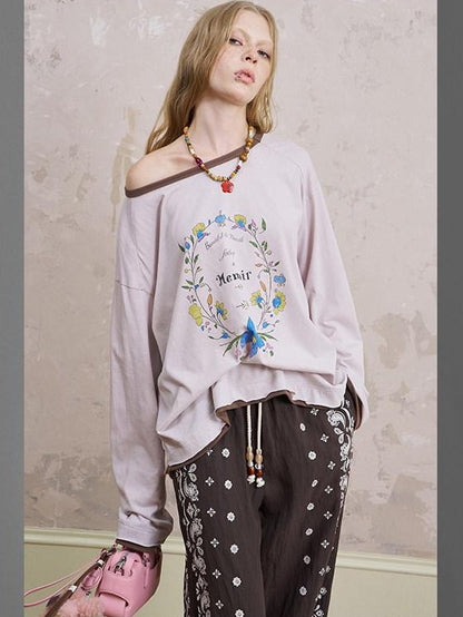 DIDDI MODA Floral Wreath Rose Denim Figure Print Women&