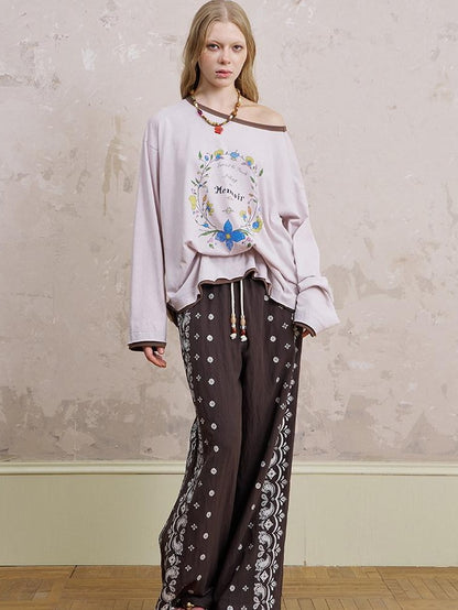 DIDDI MODA Floral Wreath Rose Denim Figure Print Women&